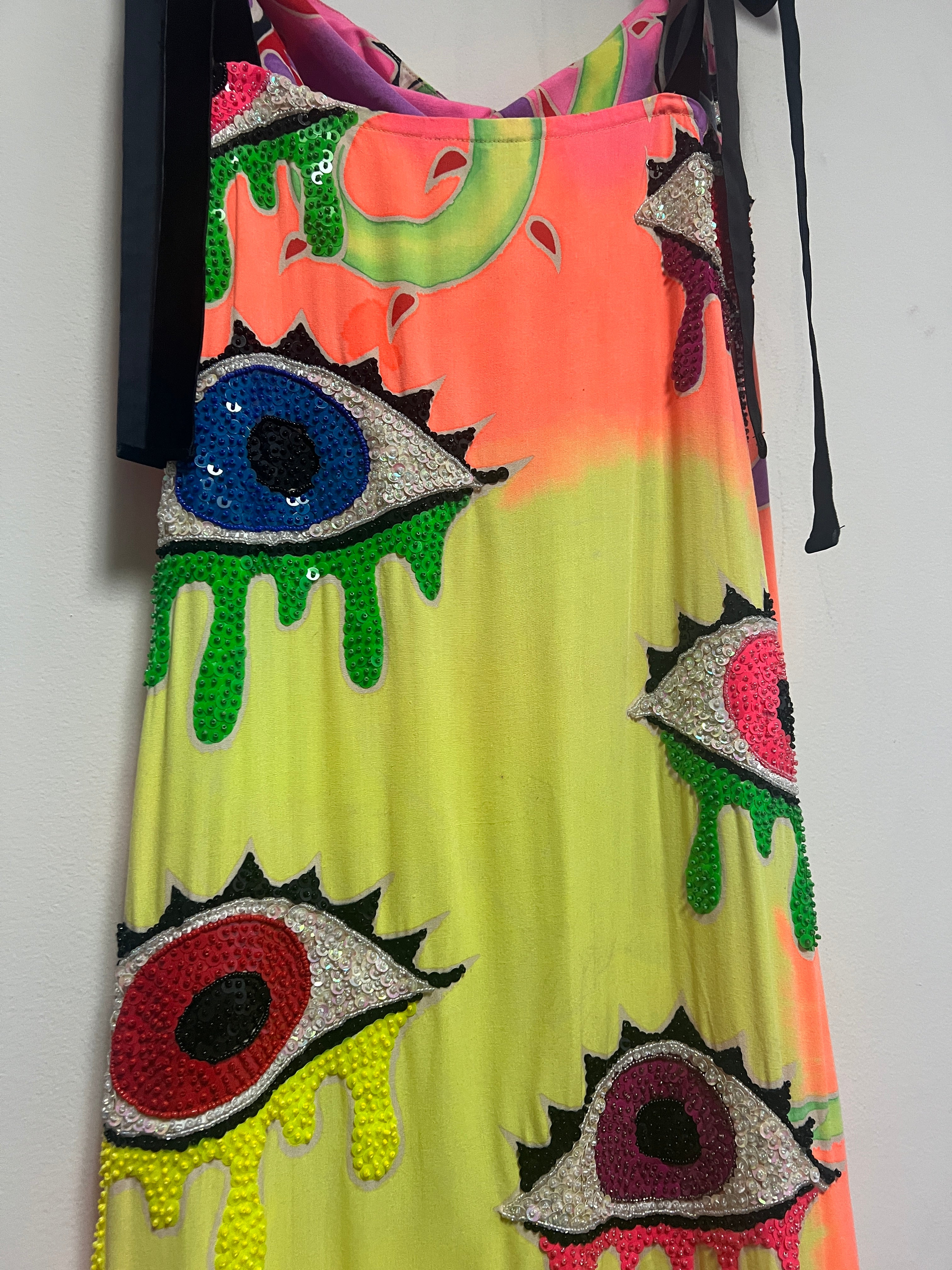 Hand-Sequined Evil Eye Batik Long Gown Hand-Sequined Evil Eye Batik Long Gown