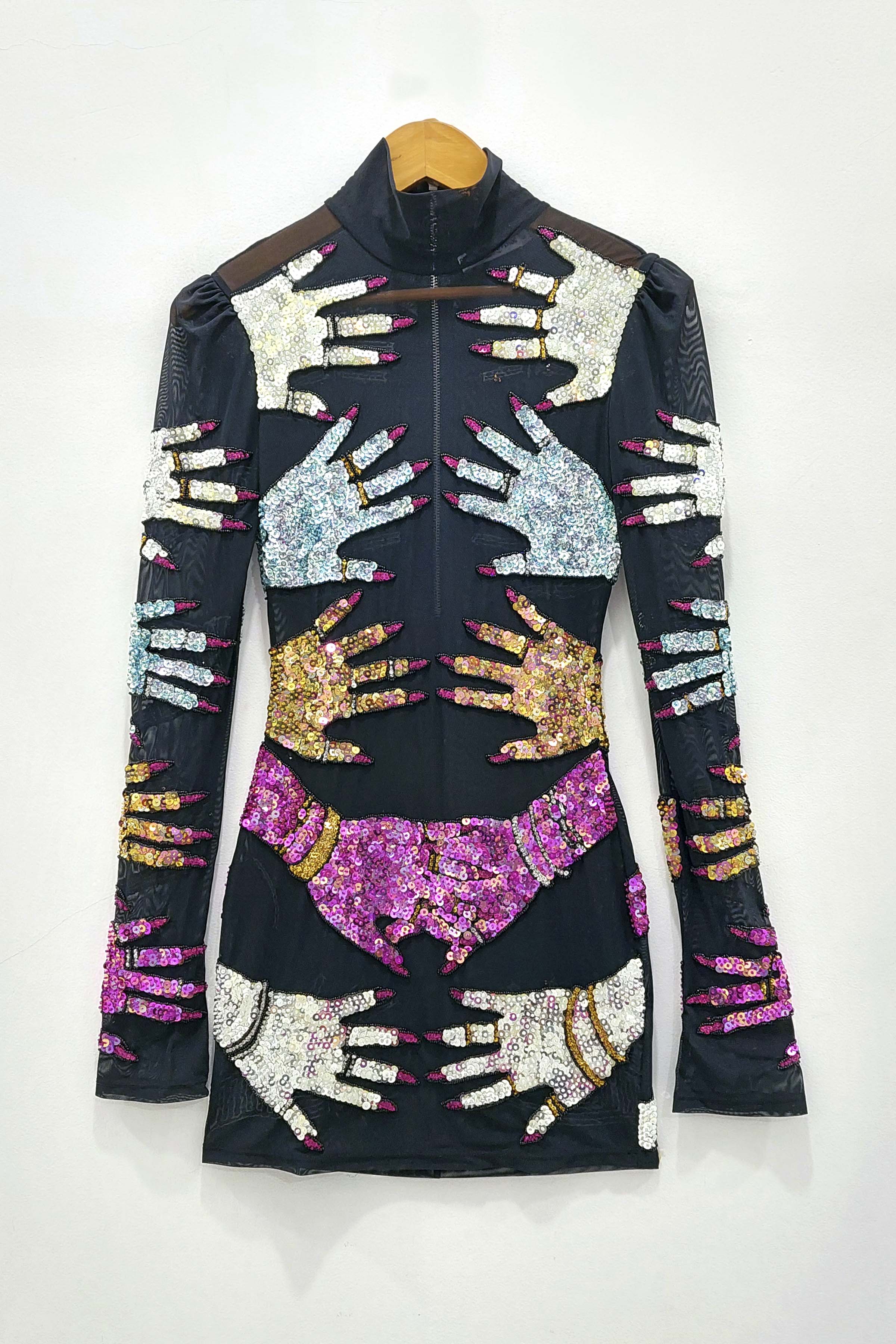 HANDS LONG SLEEVE MINI DRESS - VARIATION 3B HANDS LONG SLEEVE MINI DRESS - VARIATION 3B