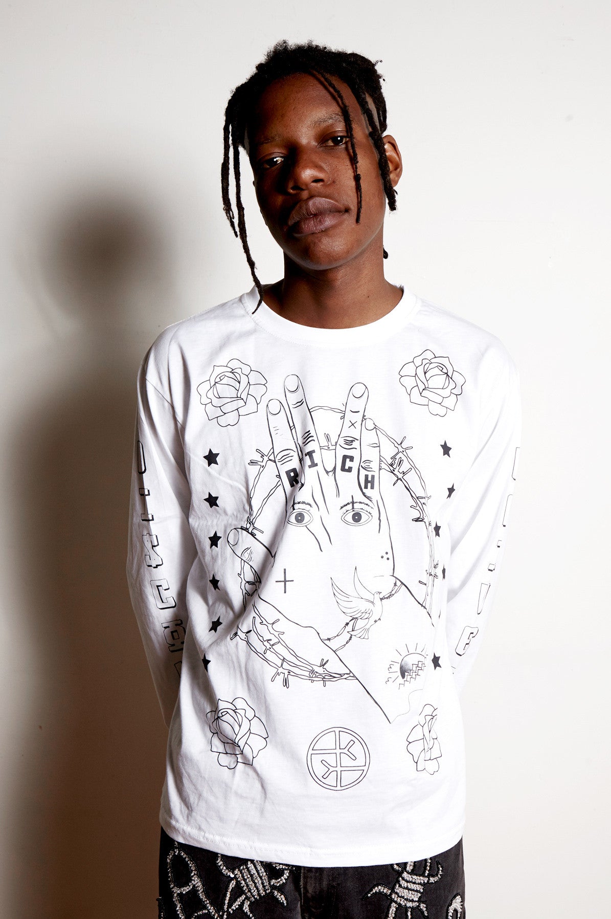 'FOR LYFE' Tee White for lyfe tee white, for lyf tee white, for life tee white, for life tee, for lyf tee, for lyfe tee, lyfe tee, life tee, white tee, long sleeve white tee, long sleeve tee, long sleeves, long sleeve, tee, t-shirt, printed t-shirt, hands, hand, eyes, discount universe, di$count universe