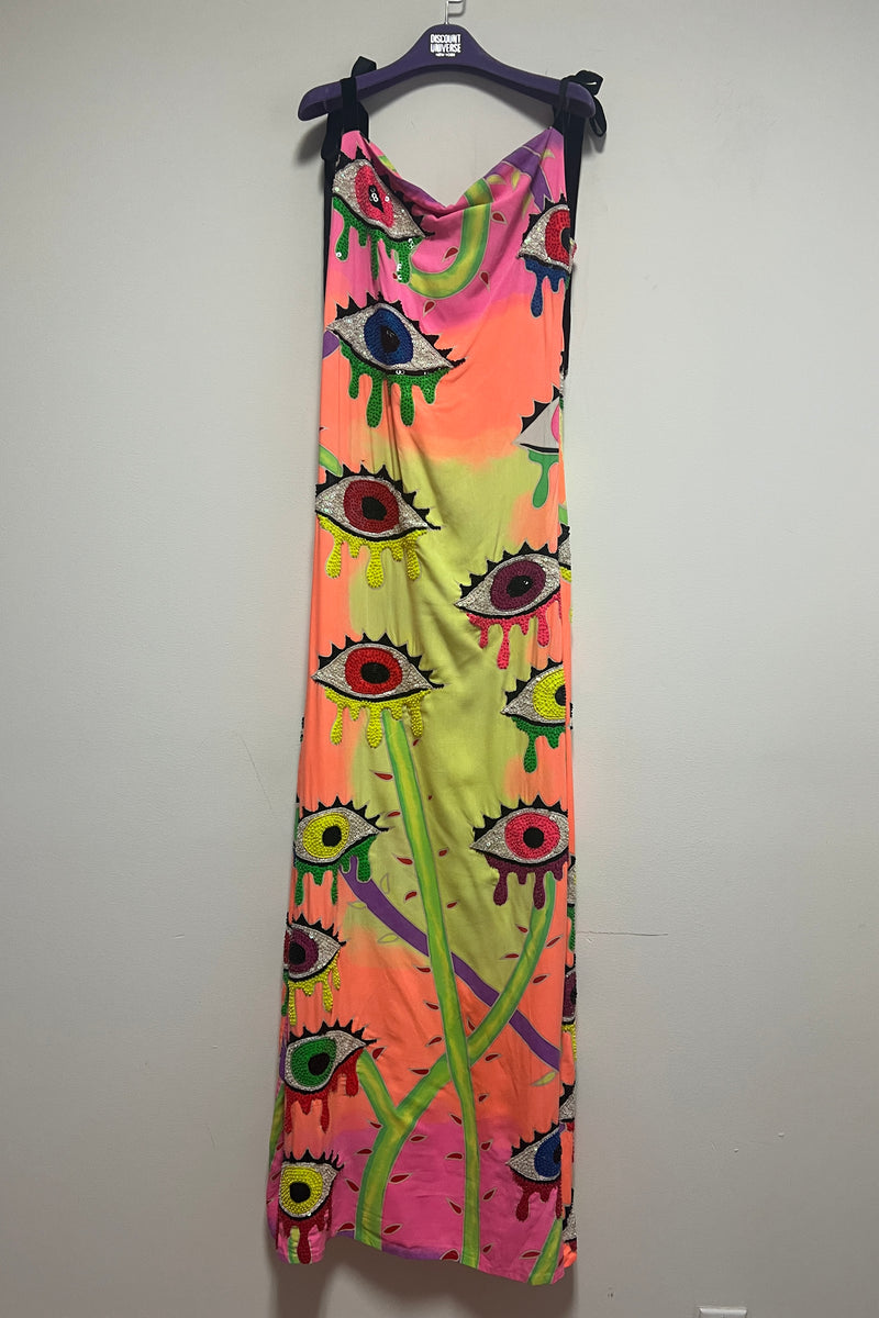 Hand-Sequined Evil Eye Batik Long Gown