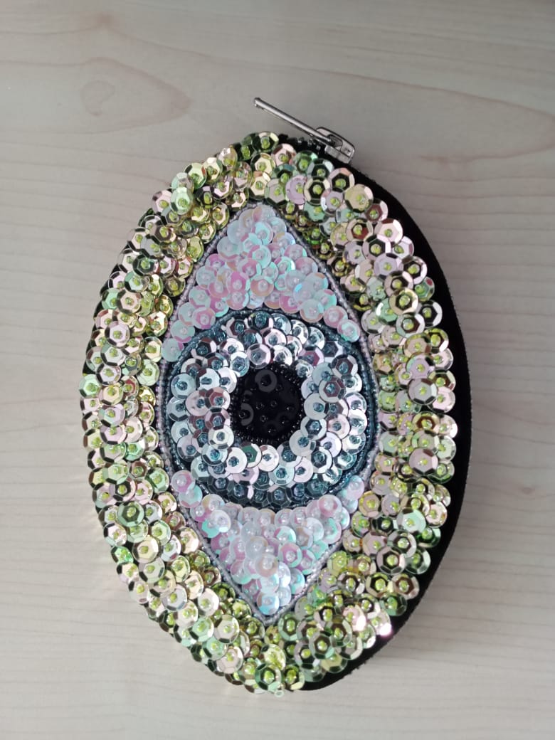 YELLOW SILVER EVIL EYE WALLET
