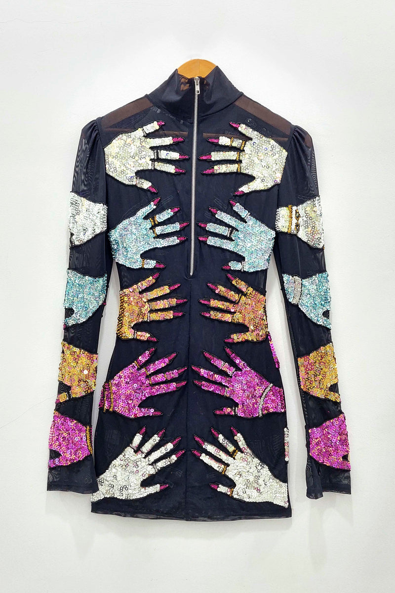 HANDS LONG SLEEVE MINI DRESS - VARIATION 3B