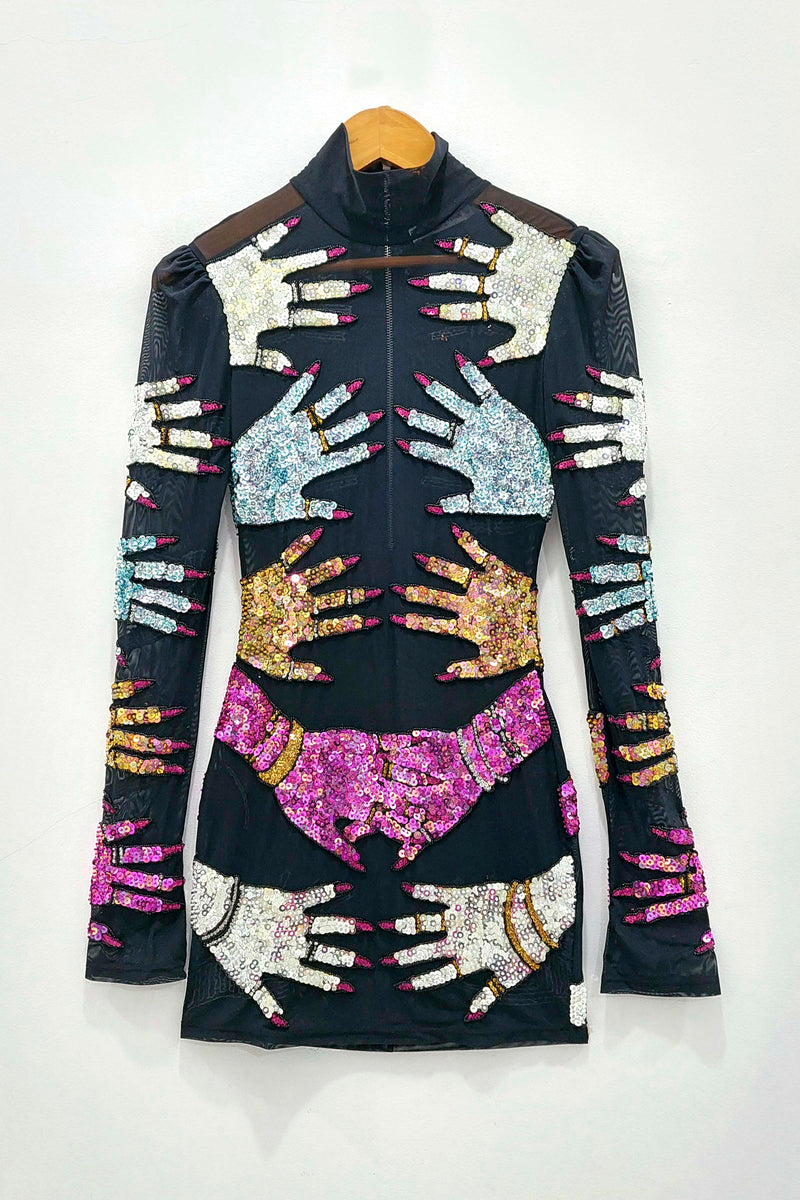 HANDS LONG SLEEVE MINI DRESS - VARIATION 3B