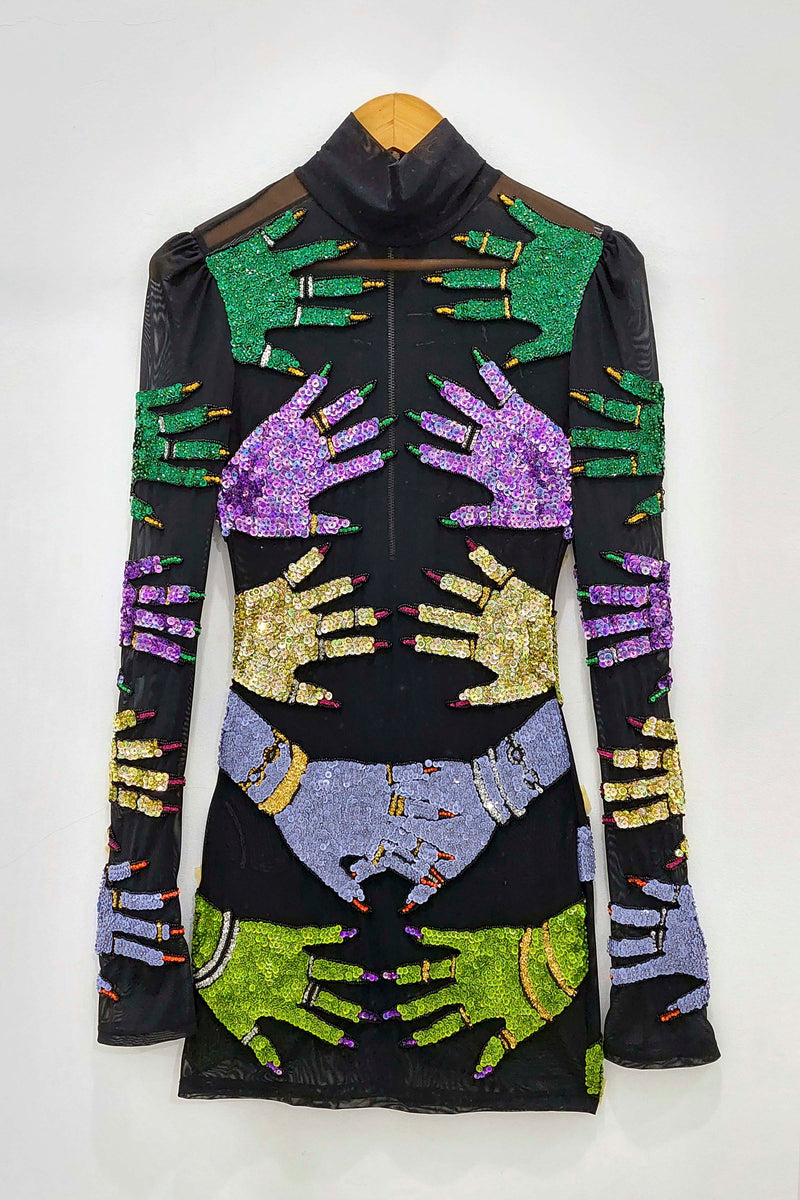 HANDS LONG SLEEVE MINI DRESS - VARIATION 4