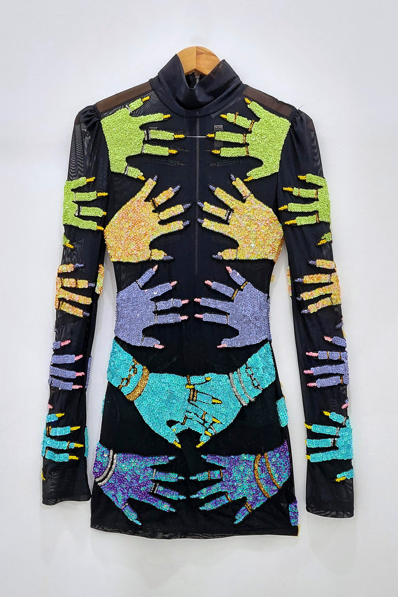 HANDS LONG SLEEVE MINI DRESS - VARIATION 2