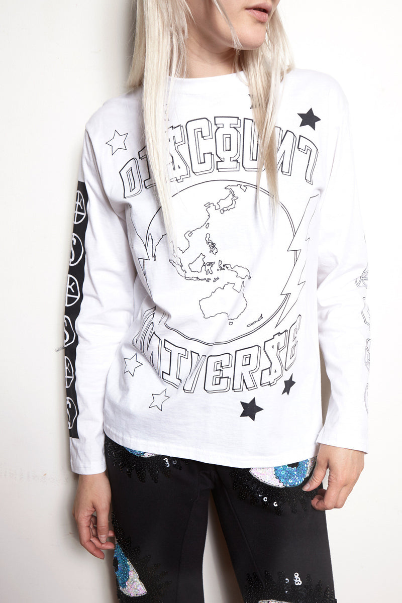 the world is yours tee, world tee, world is yours tee, long sleeve tee, printed tee, printed longsleeve tee, discount universe tee, print, printed t-shirt, long sleeve t-shirt, discount universe, di$count universe